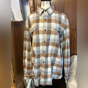 Carhartt Ladies Brown and White Plaid Button-Up Shirt Size L